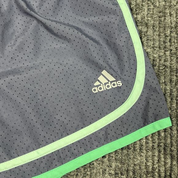 Adidas Running Shorts Womens Large 12/14 Gray with‎ Green Side Stripes Athletic - Picture 2 of 10
